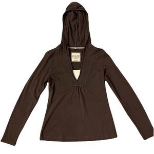 Espirit | Brown Hooded Long Sleeve V-neck Top